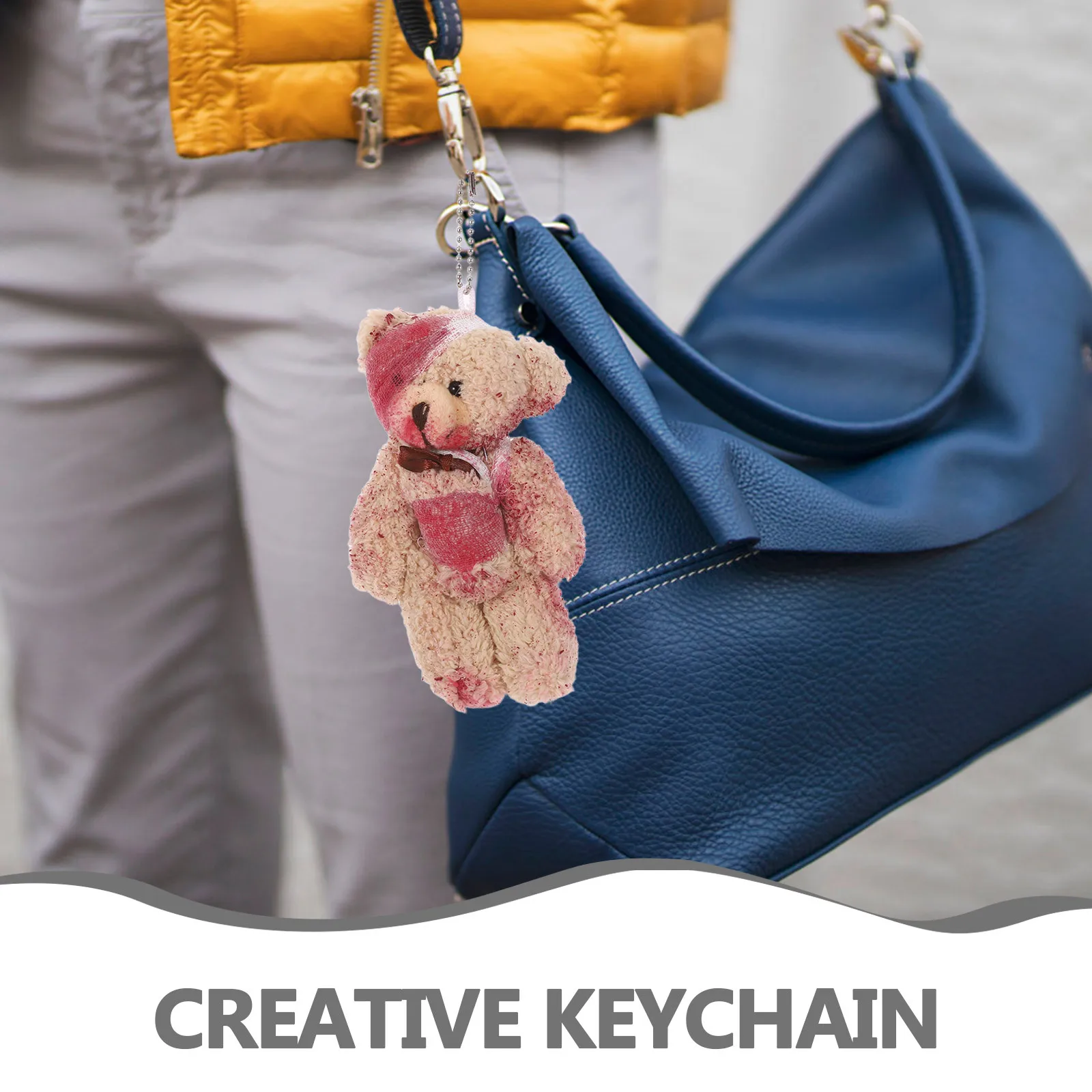 1 Buah Gantungan Kunci Bentuk Beruang yang Terluka, Tahan Lama, Kreatif, Gantungan Tas, Liontin Ponsel, Hadiah Sempurna untuk Teman