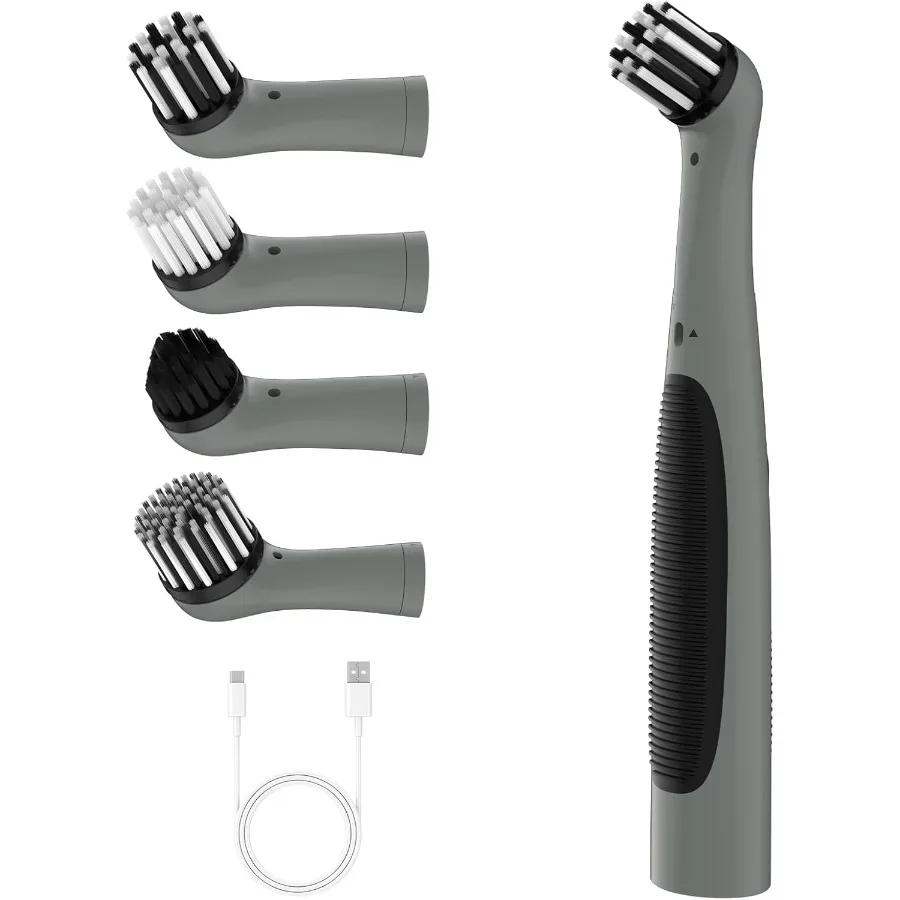 

Перезаряжаемая электрическая щетка для чистки с несколькими насадками 4 в 1 и USB-кабелем. Бытовая беспроводная моторизованная щетка для дома.