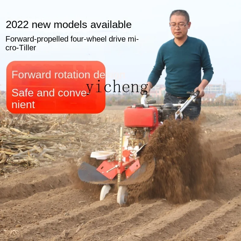 Zk Mini-Tiller Rotary Tillage Ditching Artifact Small Four-Wheel Drive Corn Seeder Soil Turning Household