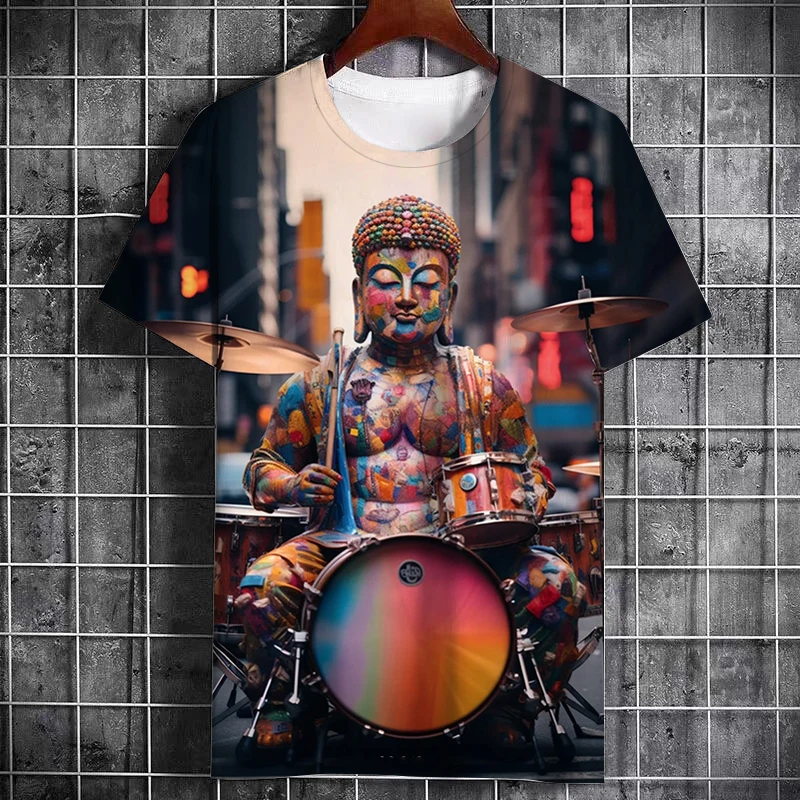 Summer Hip Hop Funny New Men's T-Shirt Creative Casual O Collar Loose Guanyin Tathagata Large Size Quality Short-Sleeved Top