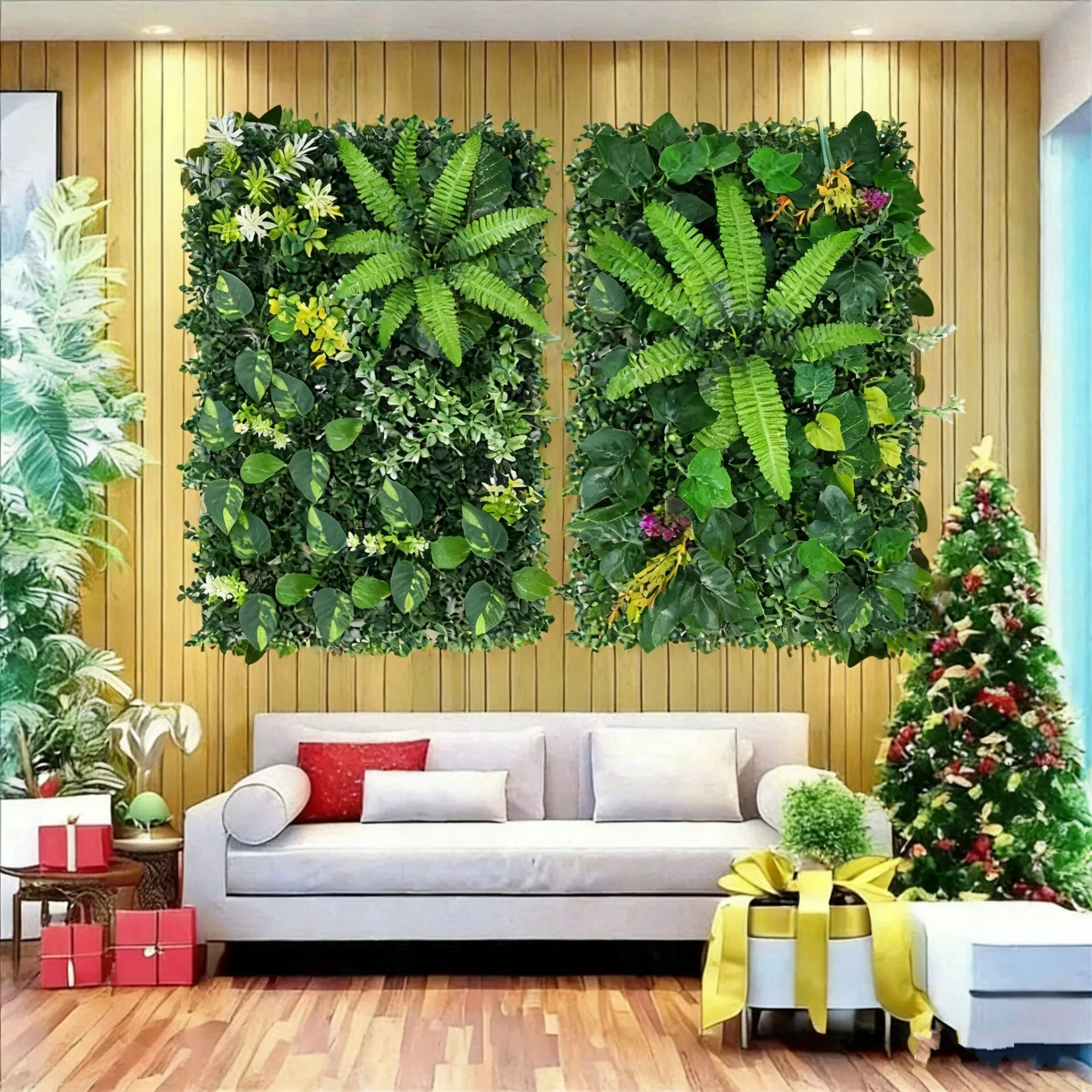 

Artificial Plant Wall Decor Plastic Faux Greenery Backdrop for Outdoor Indoor Room Decoration Wedding Christmas