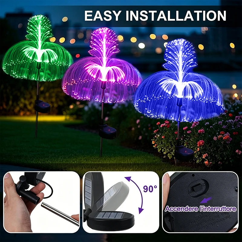 7 Colors Changing Ptical Fiber Jellyfish Solar Lights Outdoor Waterproof Glowin Lawn Lantern for Garden Yard Pathway Balcony