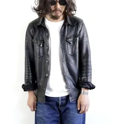 Ultra-thin 0.5mm YKK black bead surface button imported sheep leather shirt in Pakistan