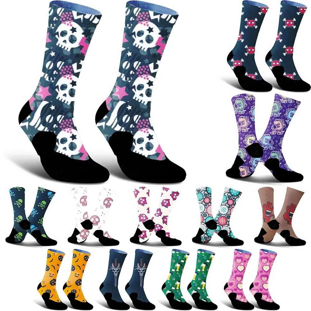 

Спортивные велосипедные носки унисекс с принтом серого рок-черепа 2025 года — дышащие, прочные, влагоотводящие