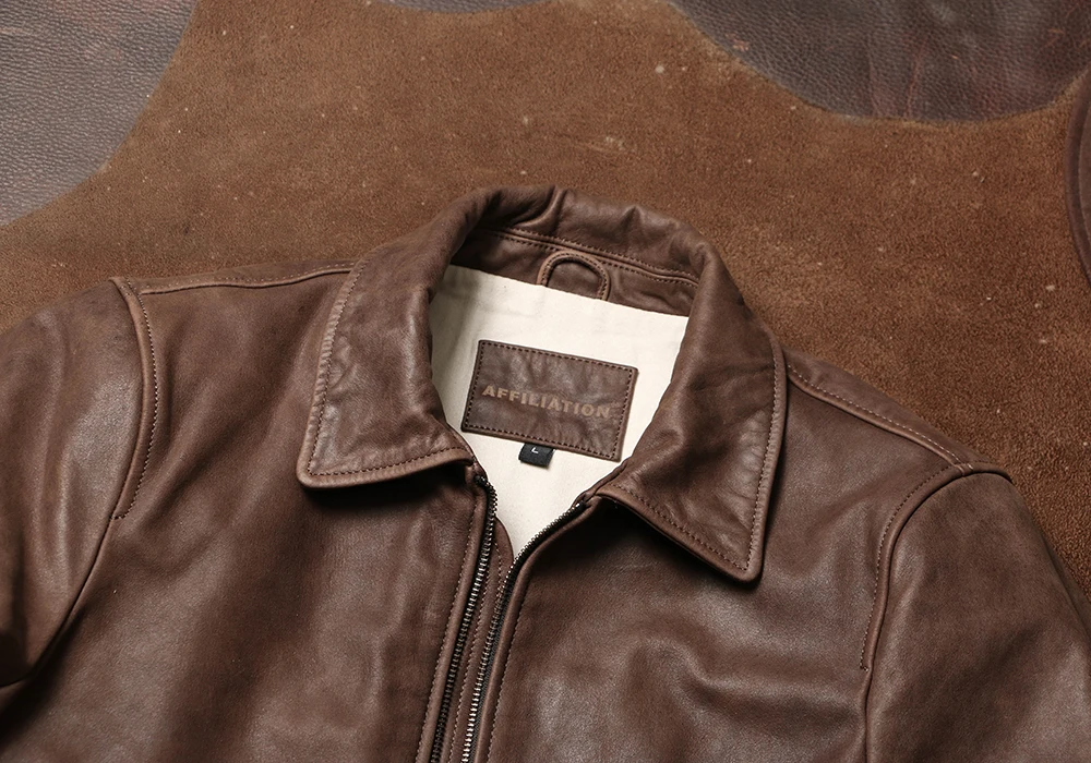 خياط براندو خمر الذين تتراوح أعمارهم بين A2 سترة جلدية مزيتة الجلد المدبوغ جلد البقر سترة جلدية الغربية الرجال والنساء سترة جلدية حقيقية #3