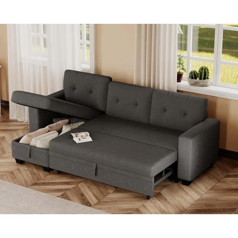 Sofa Bed Reversible Convertible Sleeper Pull Out Couches with Storage Chaise, Corduroy Furniture for Living Room, Bedroom, Apart