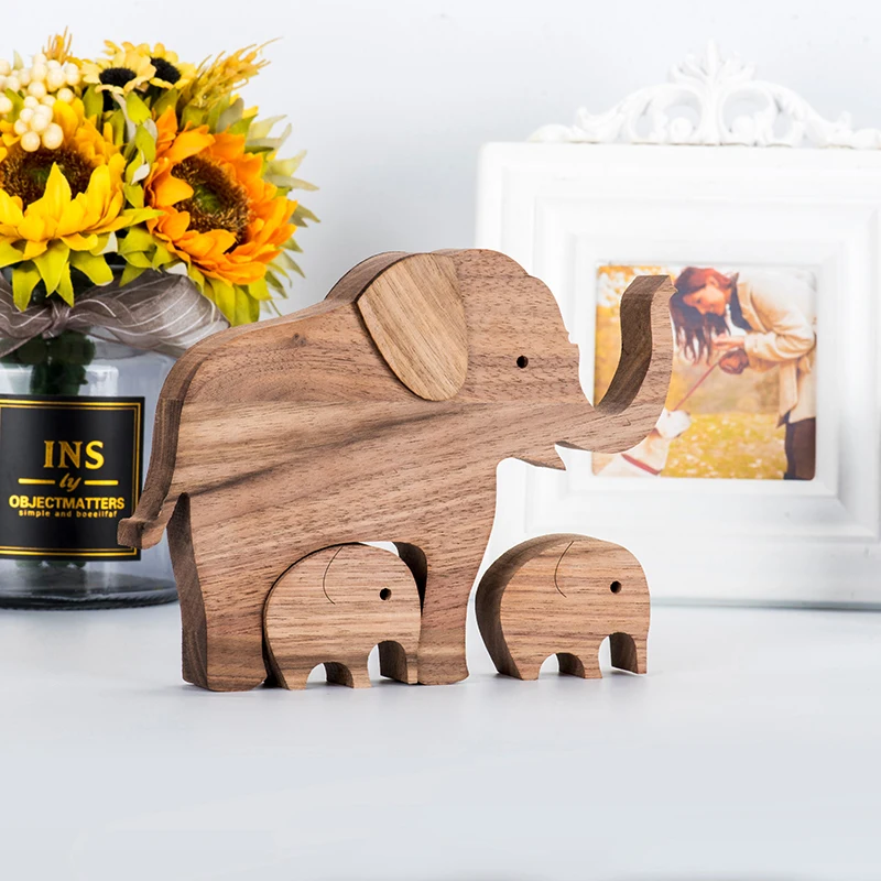 

Elephant figurine family wood decoration home room decoration tabletop table sculpture