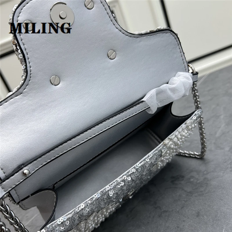 Fashion Women\'s Embellished Top-handle HandBag High Quality Sequin Cross Body Bag Bling Evening Party Purse Leather Underarm Bag