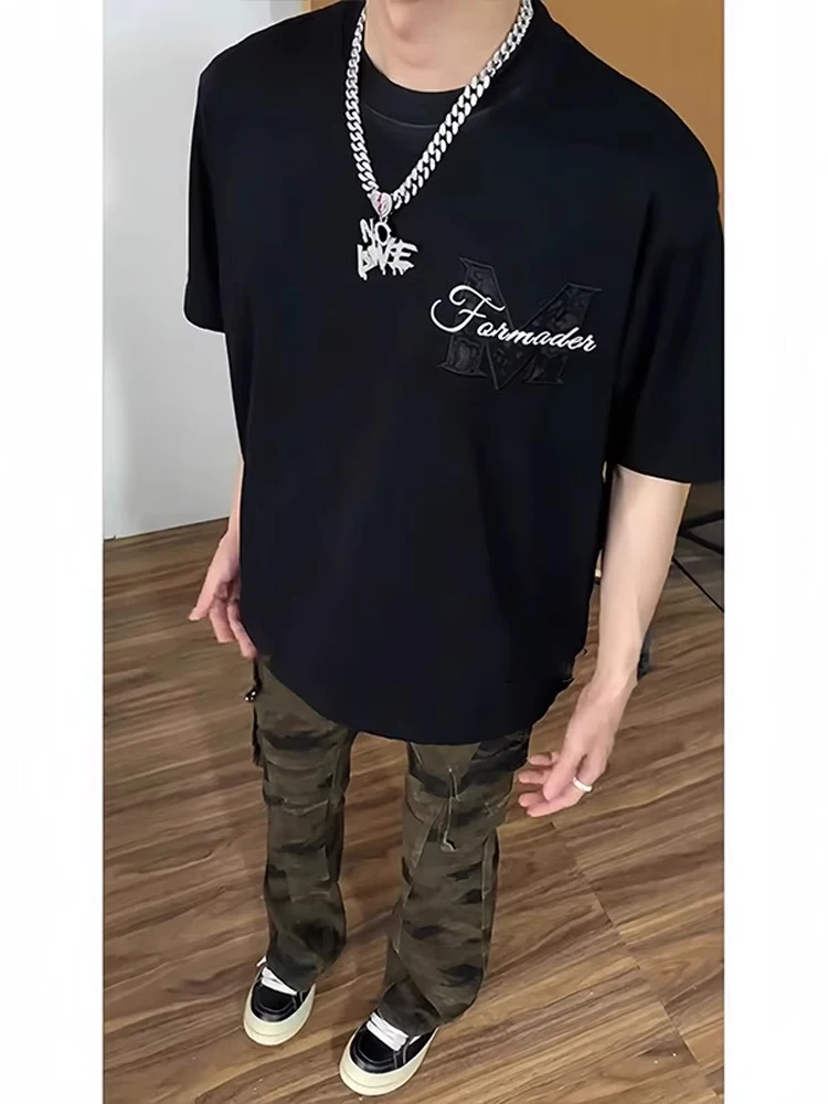 

Мужская летняя футболка с вышивкой American High Street Bla 3D Emed ort Sve, тяжелая футболка CleanFit f Sve