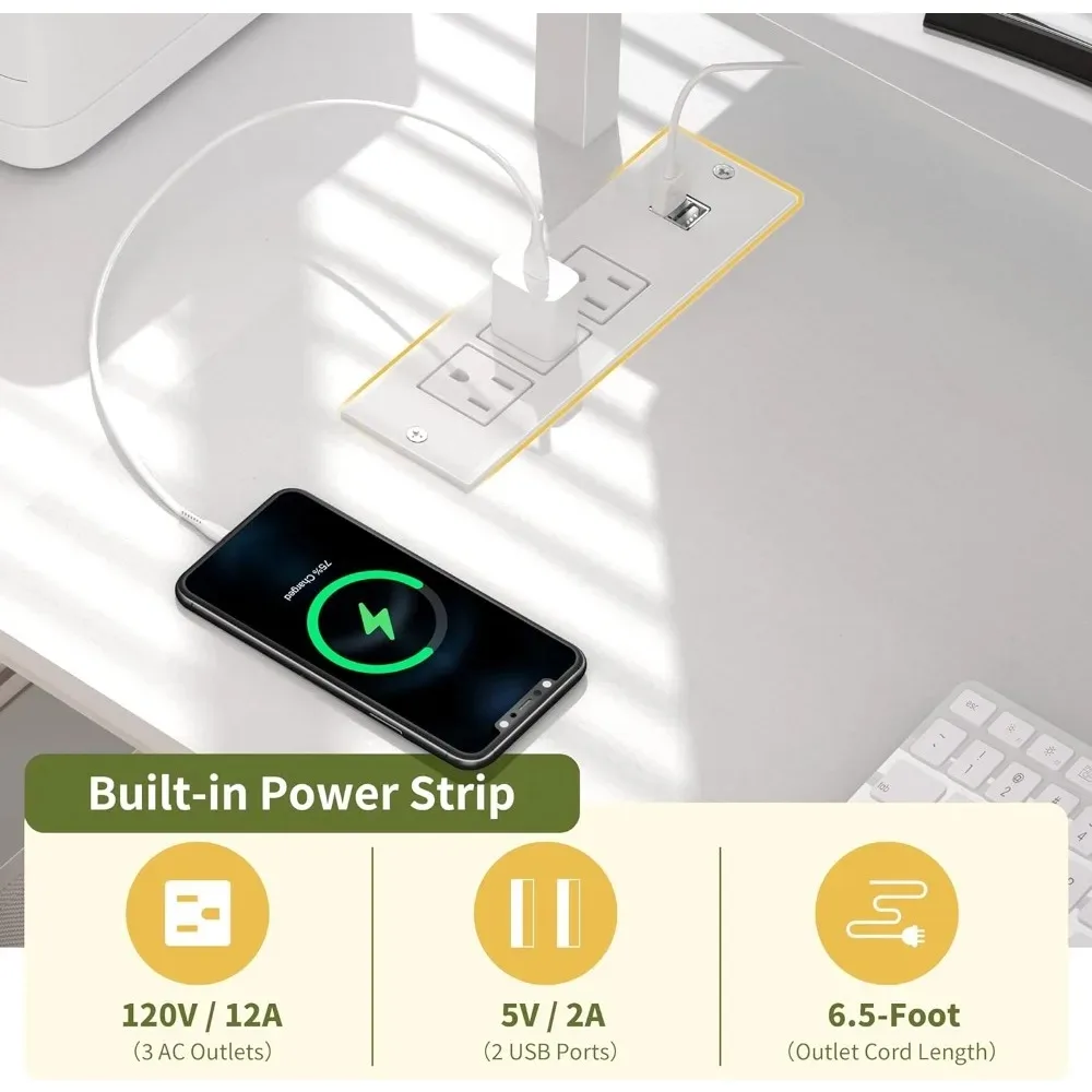 Mesa de escritório com luzes LED e saídas elétricas, mesa para jogos, mesa com armário de arquivo de tecido, mesas para casa e escritório