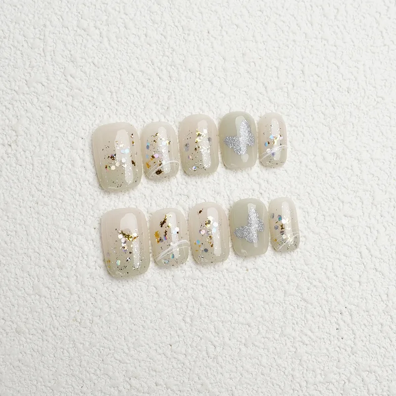 มือสวมใส่เกราะรถเลื่อม Shining Patch ผีเสื้อ Nude Gradient สวมใส่สําเร็จรูปความงามสติกเกอร์สั้น