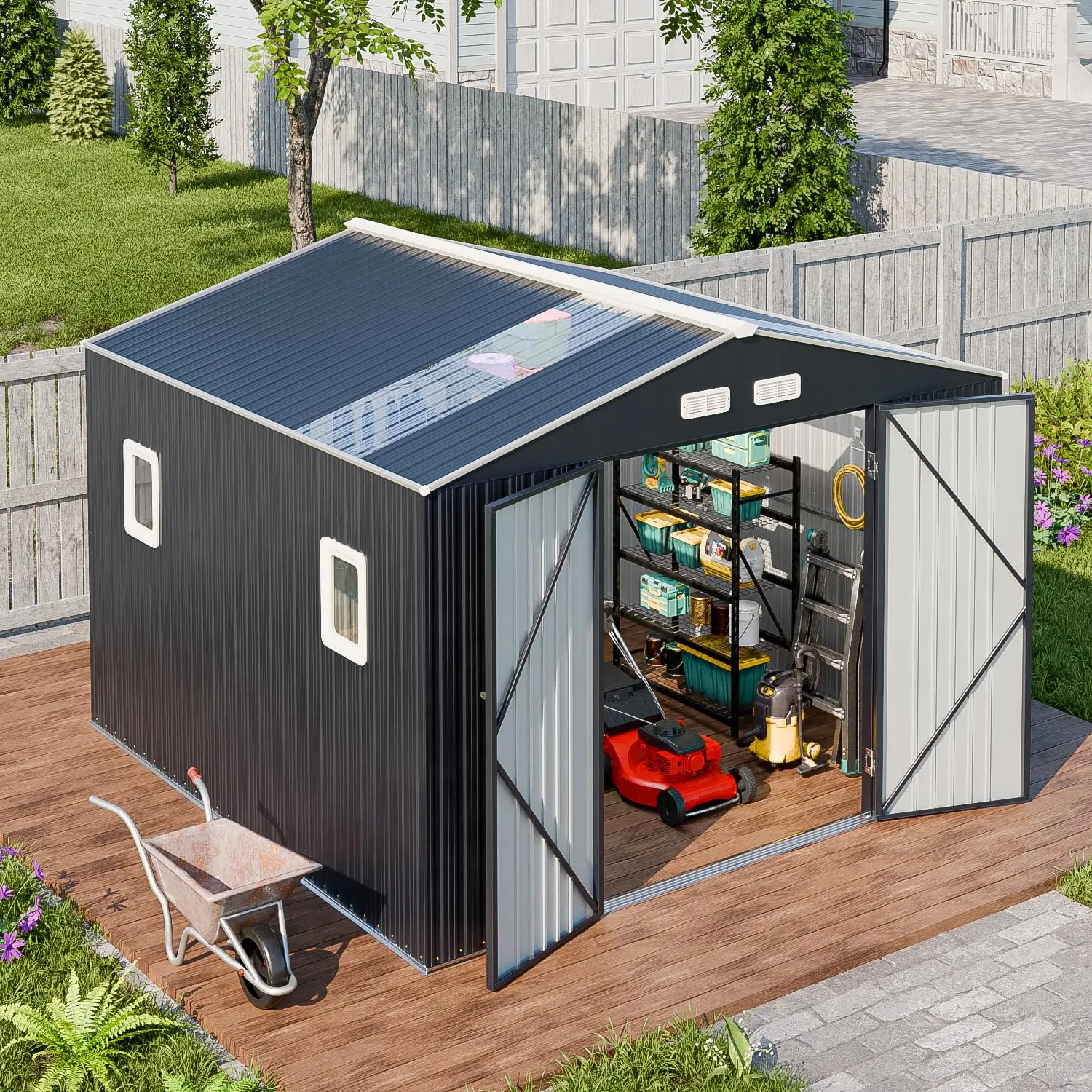 10x10 FT Metal Shed Heavy-Duty | Military-Grade 20-Gauge Reinforced Frame with Powder Coating | 50 PSF Snow Load &, Customized