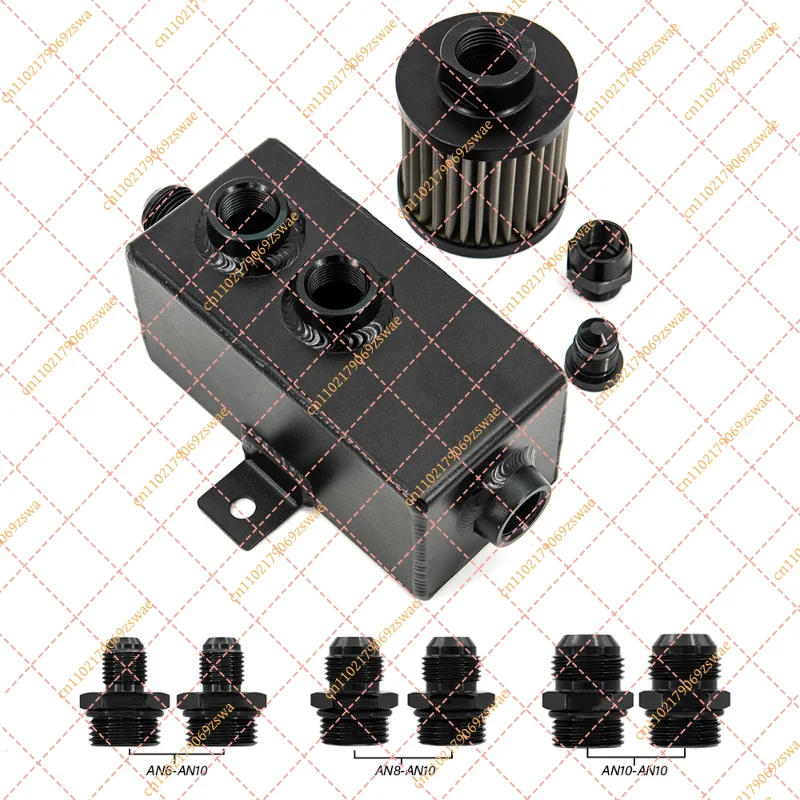 Universal 1L Aluminum Oil Catch Can with Breather Filter & Drain, AN6/8/10 Fittings, Black - view 2