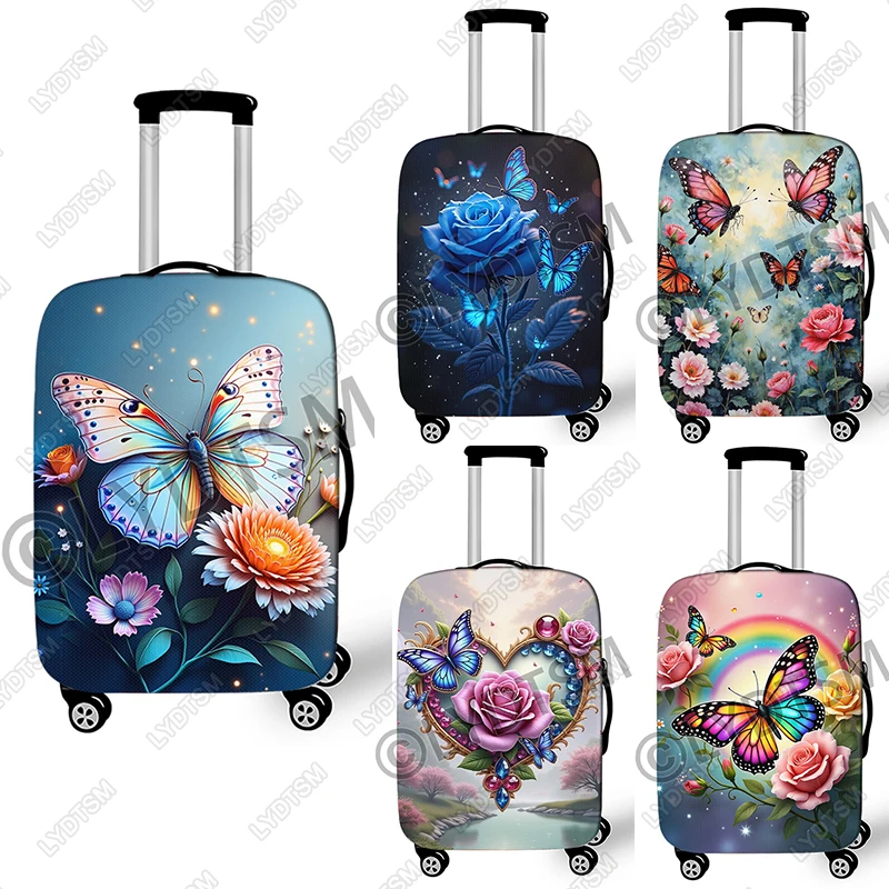 

Чехлы для багажа с цветочным узором розы для путешествий, красочный чехол на тележке с бабочкой, защитный чехол, эластичный чехол для чемодана