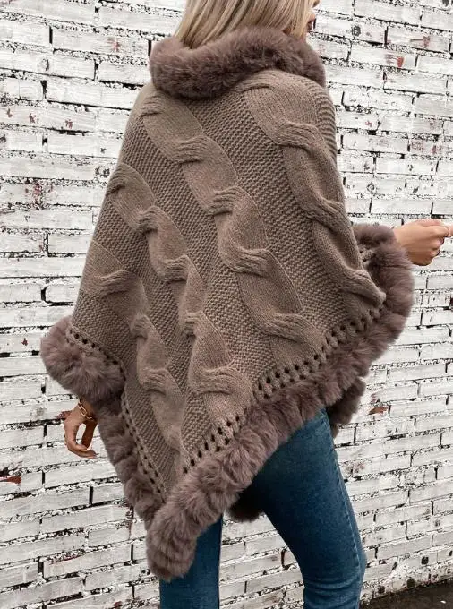 

Women's Clothing Autumn/winter 2025 Latest Hot New Style Imitation Otter Rabbit Fur Collar Thick Twist Pullover Sweater Cloak