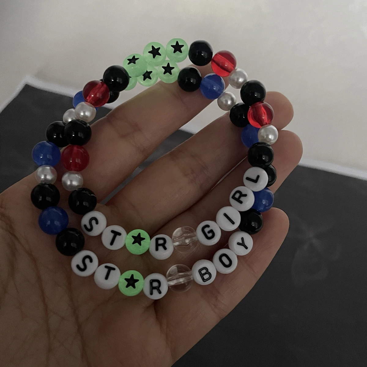 Girls Letters Bracelets Handmade HipHop Star Girl Boy Acrylic Beads Adjustable Luminous Women Men Bracelets  Dropshipping