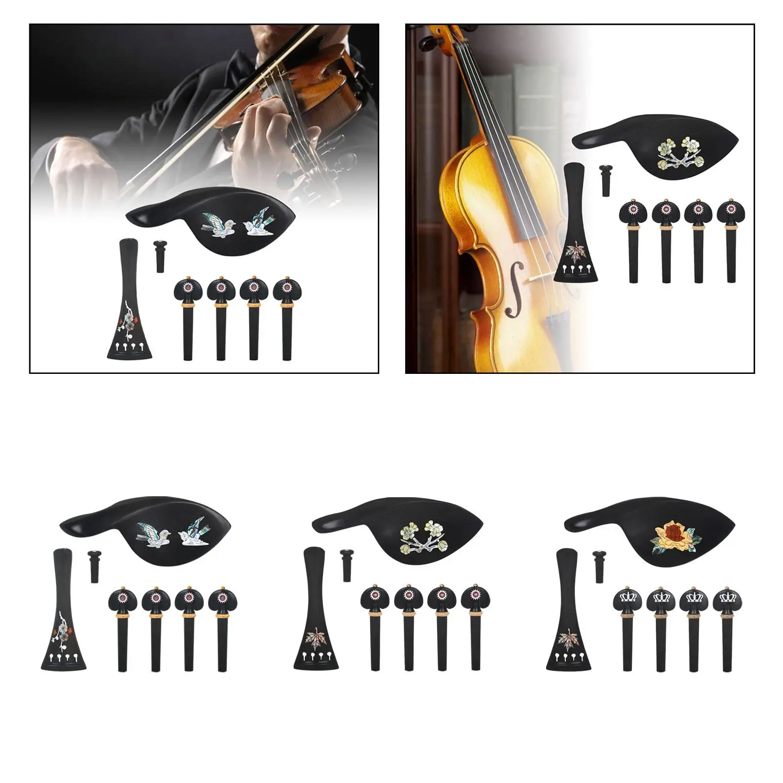 Ebony Violin Parts Set Tail Pin Durable DIY Chinrest Replacement Parts for