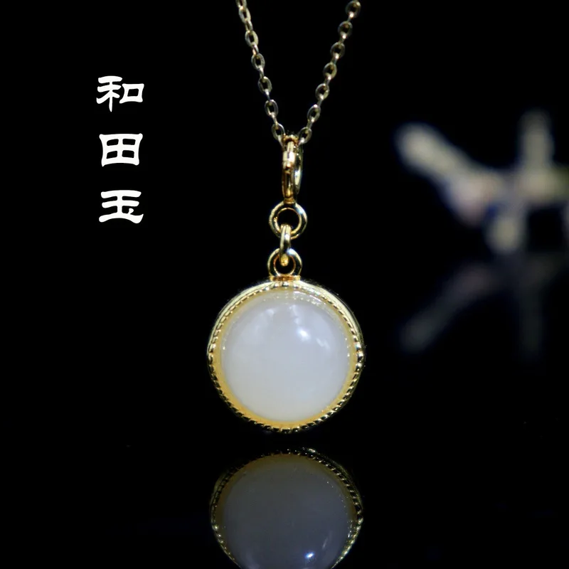 Natural Hetian Round S925 Sterling Silver Inlaid With Sheep Fat White Jade Manjushri Pendant