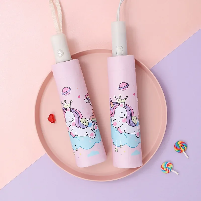 Umbrella Unicorn Princess Crown Cute Automatic Umbrella Portable Anti-rebound Design Reflective stripe design gift umbrella