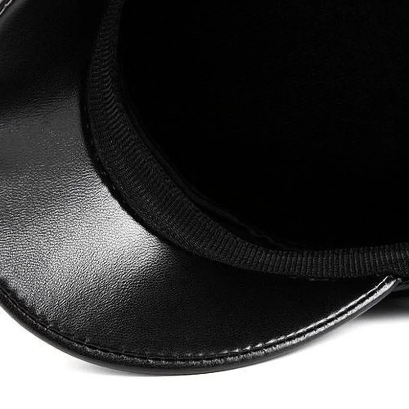 Cool unisex pu leather  hat autumn sailor hat for women men cap black female travel student hat captain army flat top