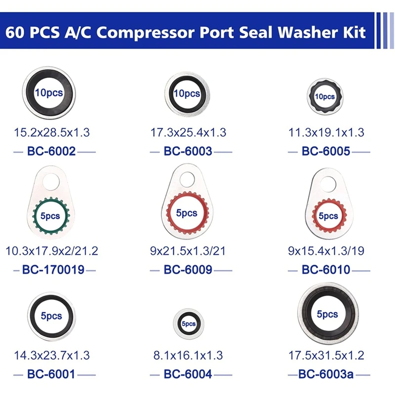 空調システム用シールキット,ゴム製Oリングシール,AC,9サイズ,270個,18個,60個