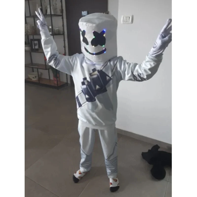 Kids Cosplay Costume Boys Marshmello DJ Mask Interesting Costumes Mask Hoodies Suit Music Halloween Party Costume for Kids Boys