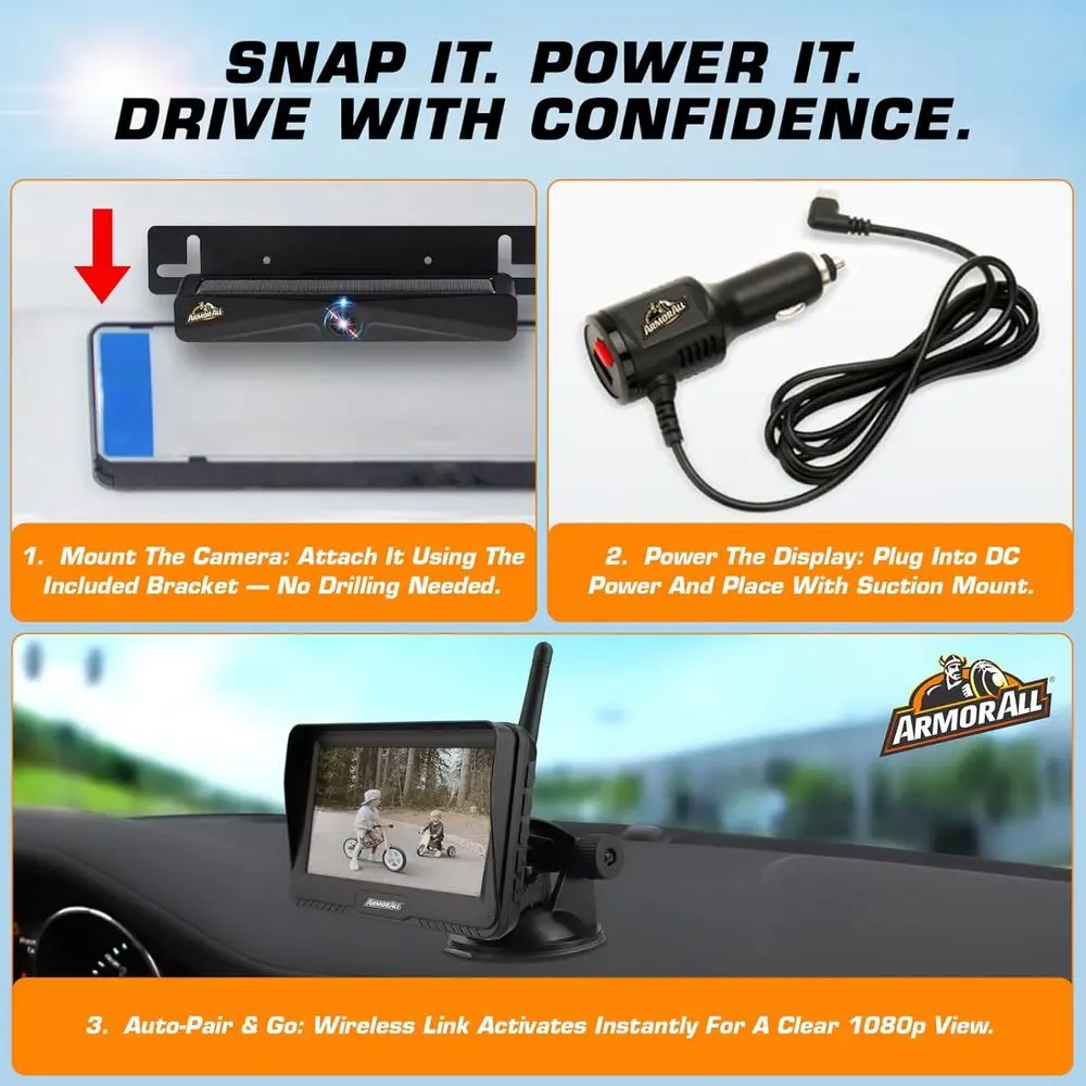 Solar Wireless Backup Camera:5" HD 1080P Monitor,3 Mins DIY Installation & 5000 mAh Battery Powered Solar Back Up Camera Systems