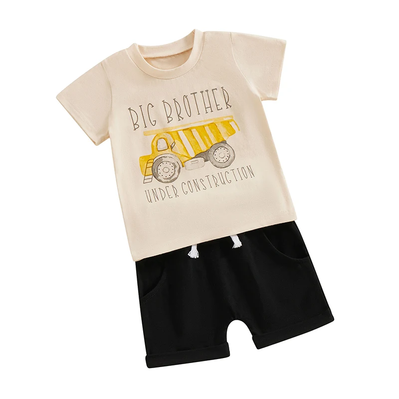 

Toddler Baby Boy Summer Clothes Big Brother Under Construction Short Sleeve Tops Shorts Cute Infant Newborn Outfits