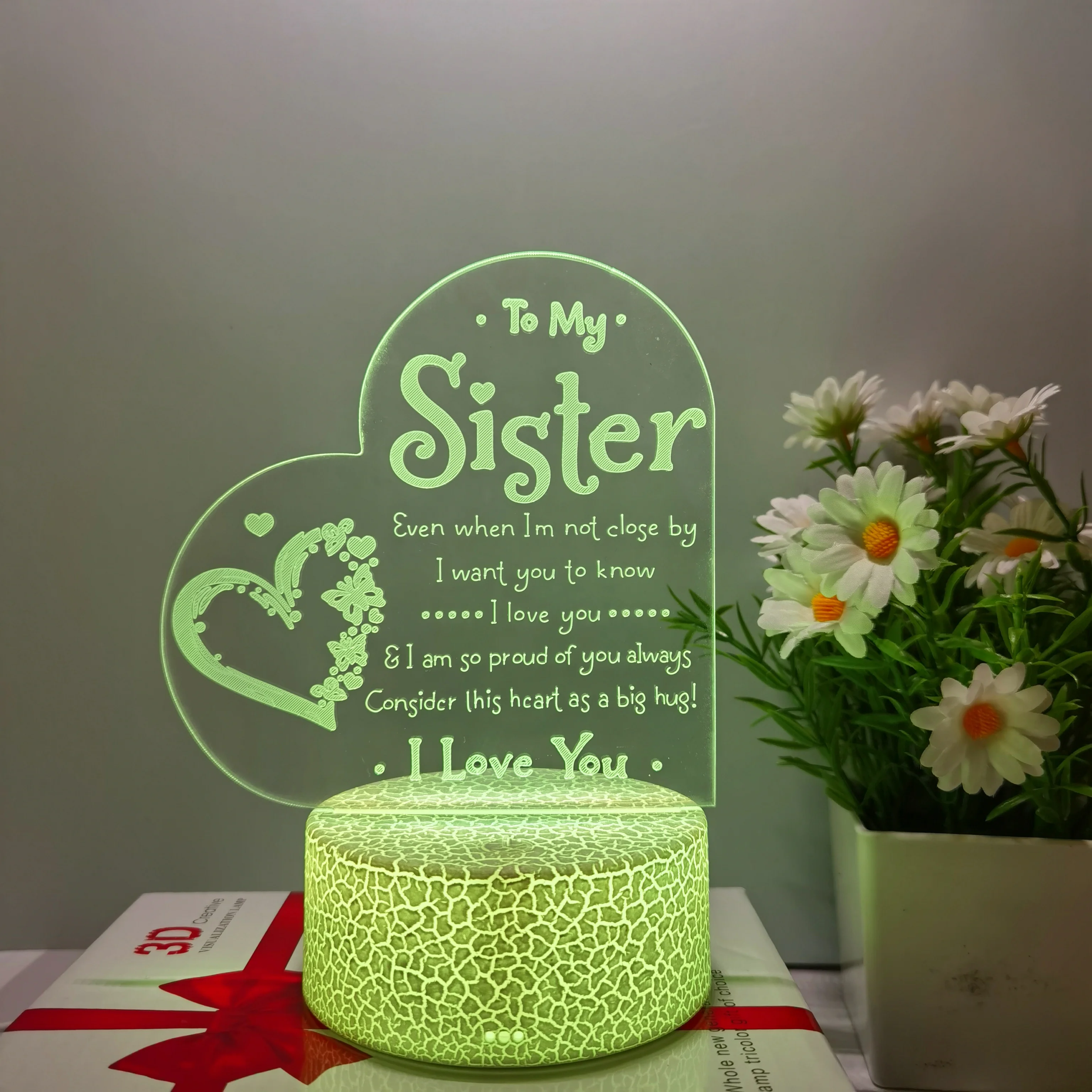 USB Nightlight com Luz Decorativa, Presente para Irmã, Atmosfera Festiva, Luz de Mesa para Quarto, USB, 1PC