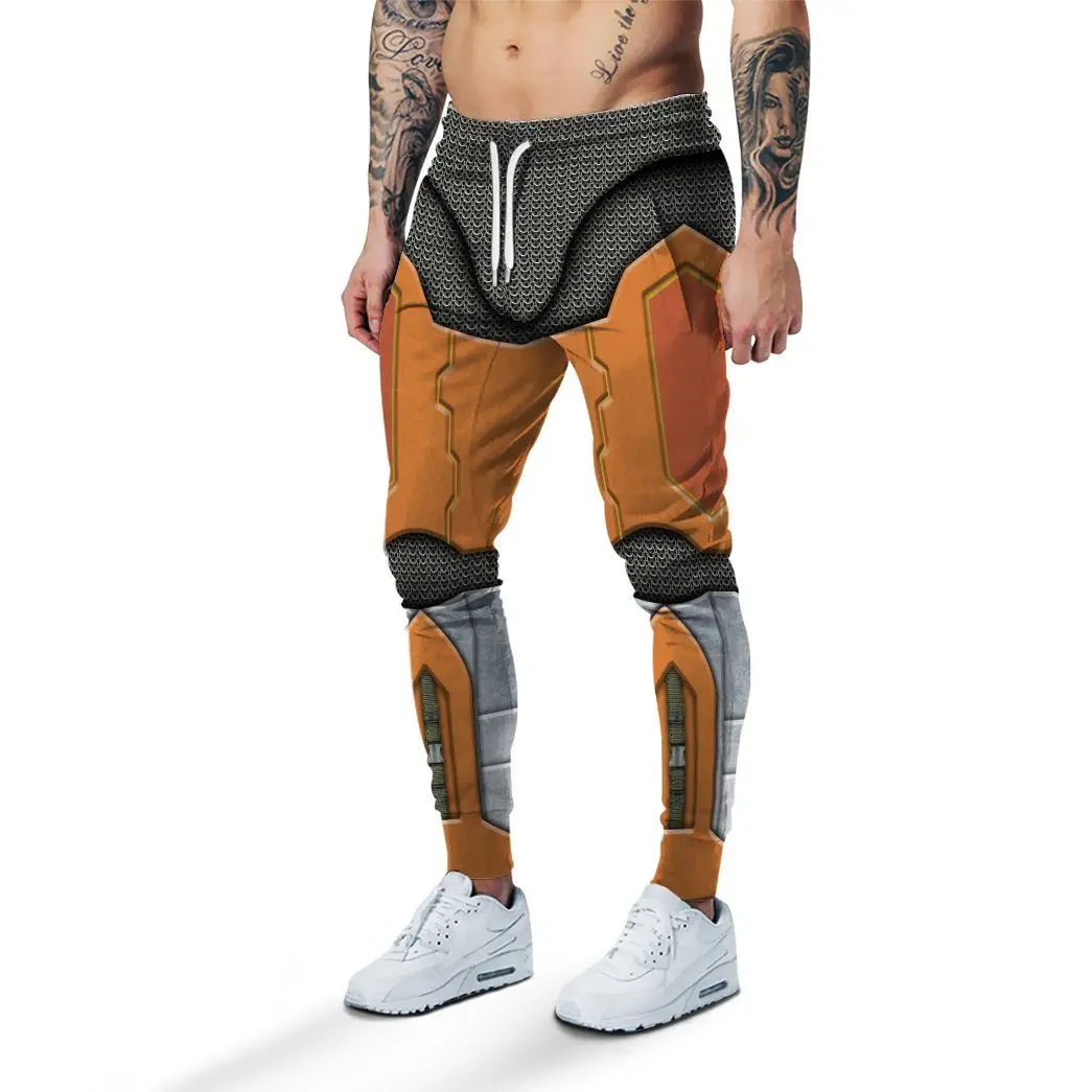 Men Sci-Fi Mecha-Print Joggers –Drawstring Athletic Pants – Futuristic Street-Style Sweatpants – Suitable Fitness  Casual Wear