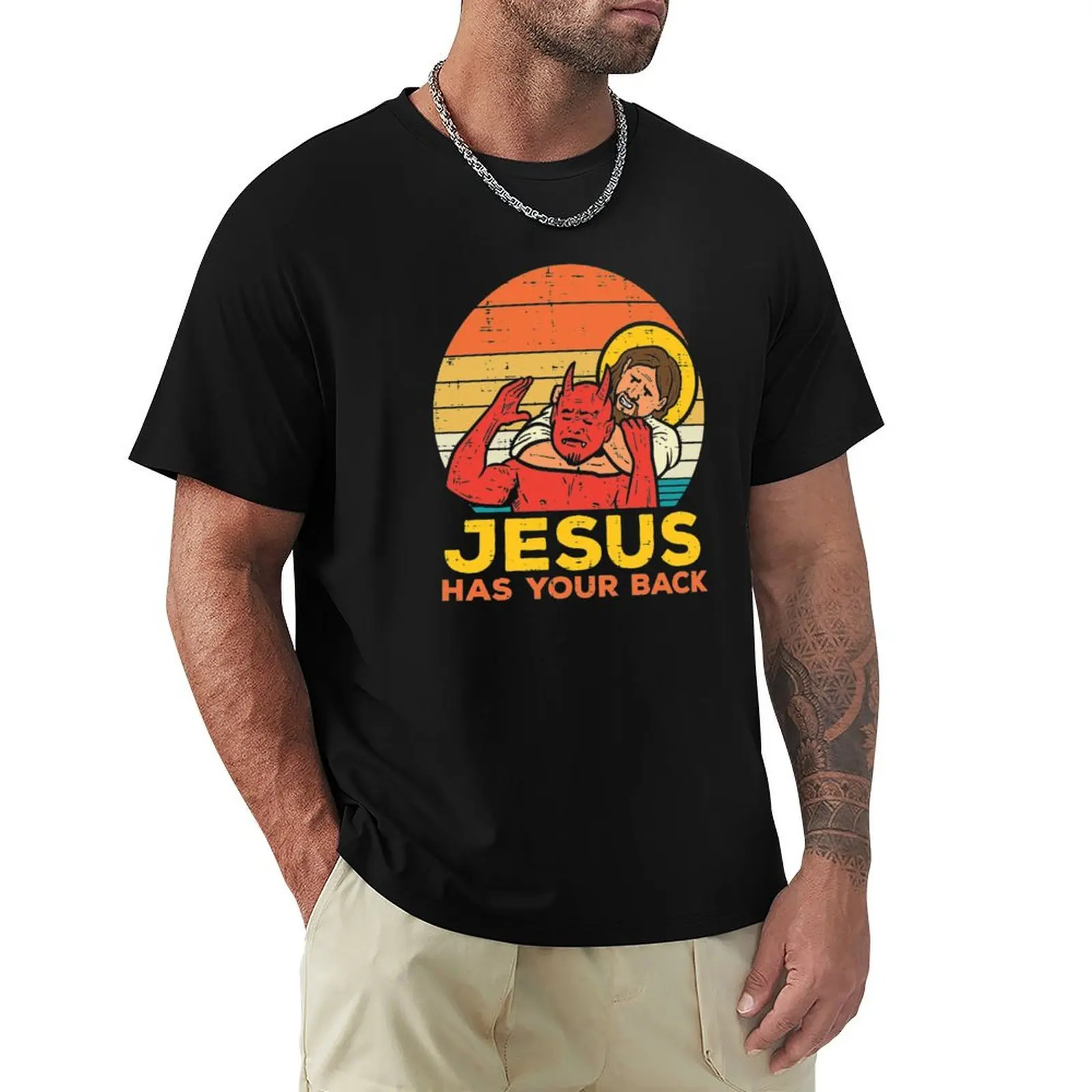 

Jesus Has Your Back Jiu Jitsu Retro Christian Men T-Shirt heavyweights plus size tops Blouse mens plain t shirts