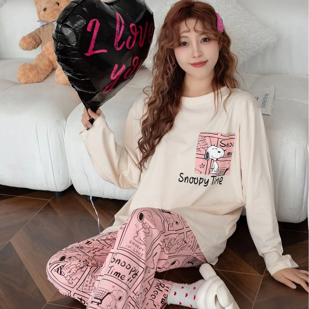 

Kawaii Anime Cartoon series Snoopy Spring and Autumn New Girl's Cotton Long Sleeve Trousers Pajamas Home Clothes Girl's Heart