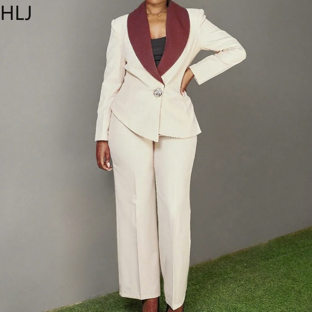 

HLJ Elegant 2 Pieces Set for Woman Outfits Solid Color Long Sleeve Deep V-neck Crop Top + Pants Tracksuits Female Streetwear New
