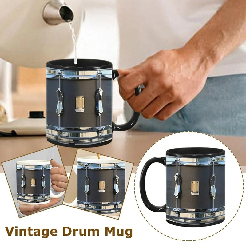 

AT43-11OZ Black Vintage Drum Mug Funny Tea Coffee Juice Water Cup Home Office Drinkware Ceramic Mug Drumming Gifts For Men