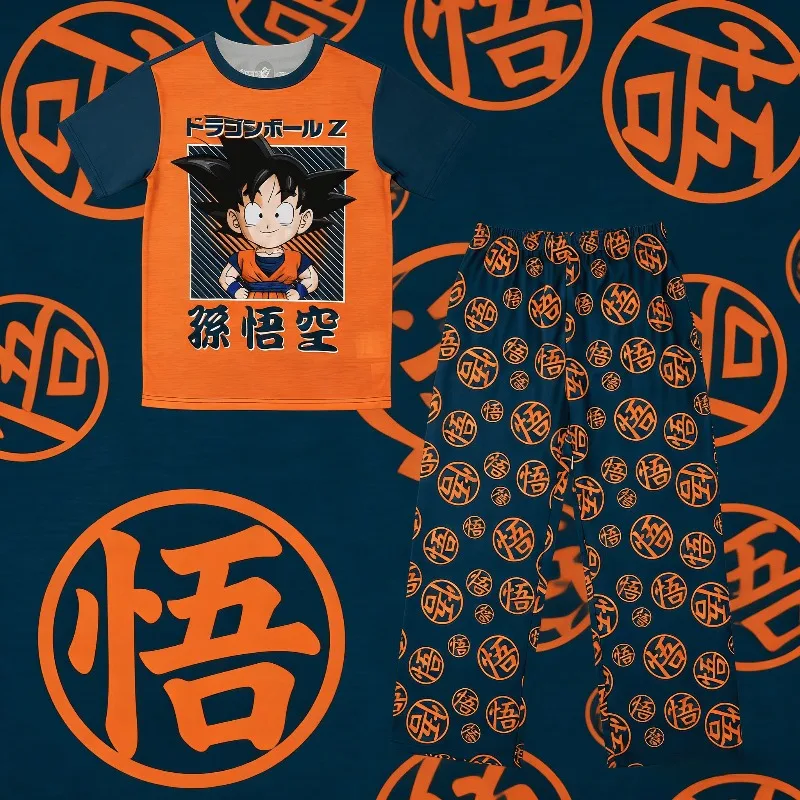 

Пижама Dragon Ball Z Goku с аниме-принтом по всей поверхности, комплект из футболки и брюк для взрослых и детей, летний быстросохнущий мягкий легкий спортивный костюм