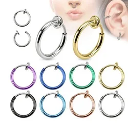 Steel Fake Nose Ring & Stud Lip Ear Nose Clip on Fake Piercing Nose Lip Hoop Rings Earrings Golden Rose Ball Body Jewelry
