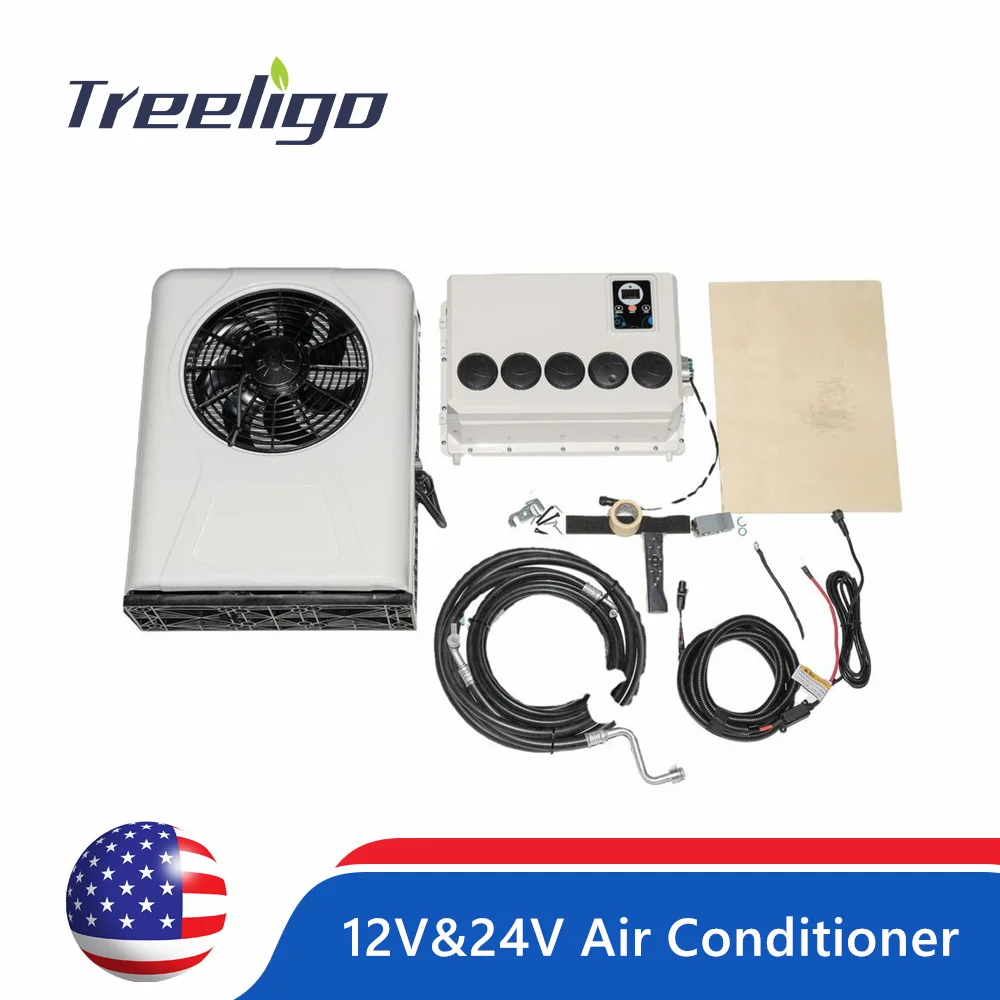 

Treeligo 10500BTU Split Electric Parking Air Conditioner Automotive Air Conditioning System 24V for Bus Camp Van Tractor Truck