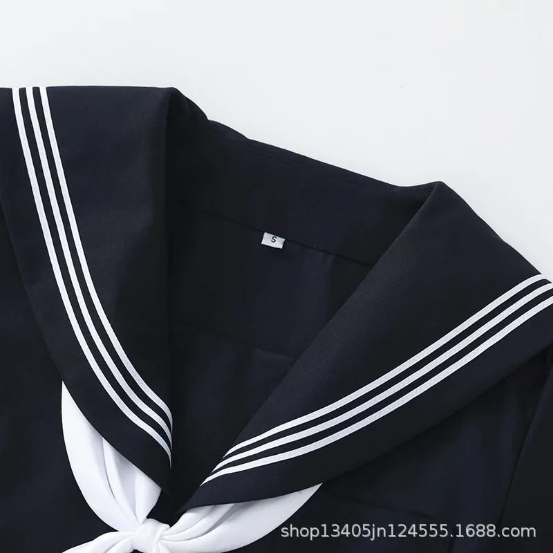 日本のJKスタイルネイビーホワイトスリーストライプセーラー制服スカートセット - 日常着、コスプレ用の本格的な学校服