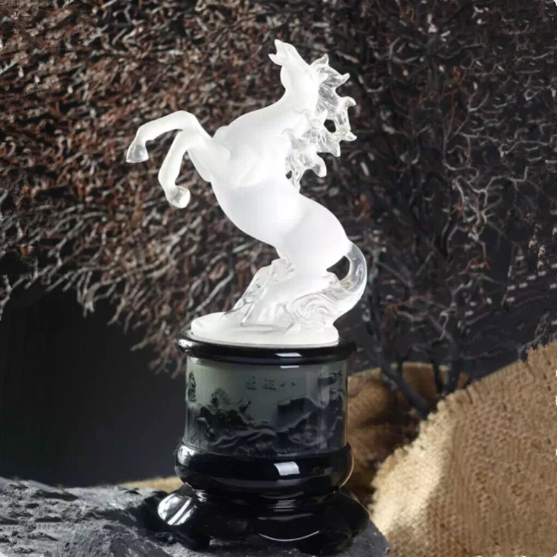 

29cm LARGE # 2020 office home efficacious FENG SHUI Talisman Money Drawing 3D crystal HORSE Sculpture ART statue