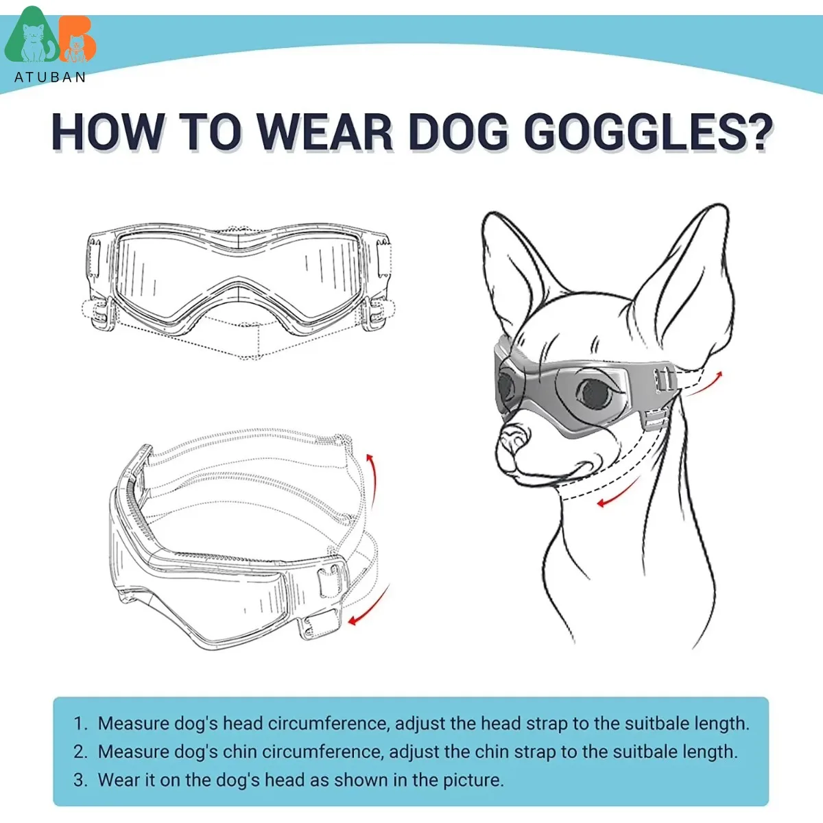 ATUBAN Dog Goggles Small Breed, Dog Sunglasses for Small Breed UV Protection Eyewear for Small Dog puppy Outdoor Riding Driving