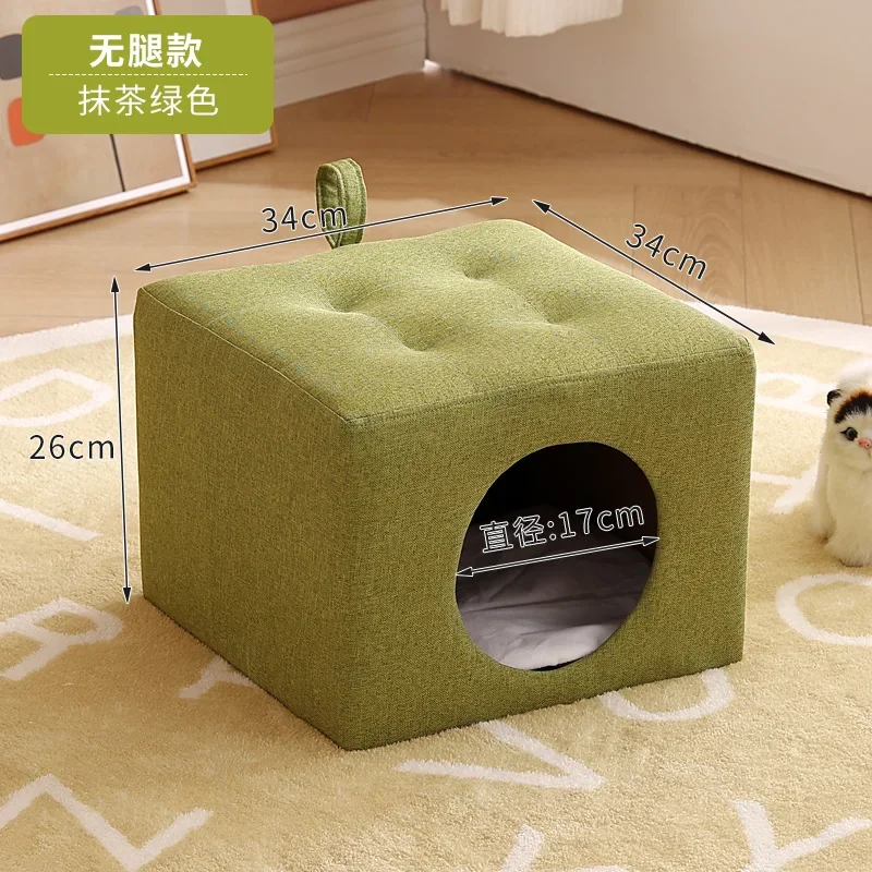 Wooden Cat Furniture Cat House Bed Stool Enclosed Cat House Warm Pet Accessories Pet Accessories Mat