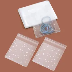 100pcs Plastic Transparent Packaging Cellophane Bags White Snowflake Dot Gift Bag DIY Self Adhesive Candy Cookie Pouch for Party