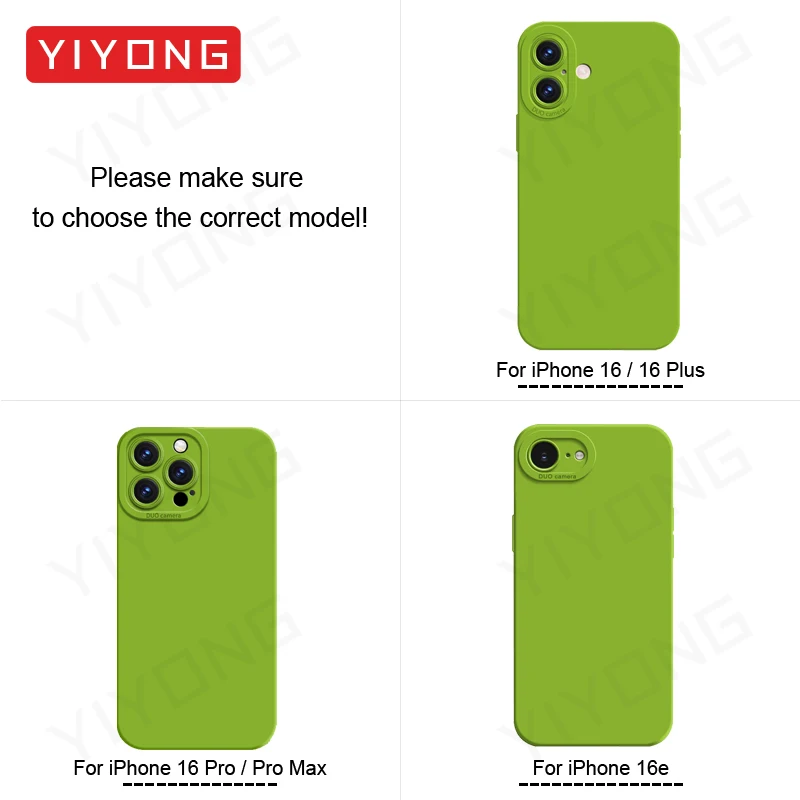 Handyhüllen für iPhone Air 17 16 18 Pro Max 17e 16e 15 14 Plus 13 Mini, YIYONG Quadratische Seidige Flüssigsilikon-Softcover – Detail 5