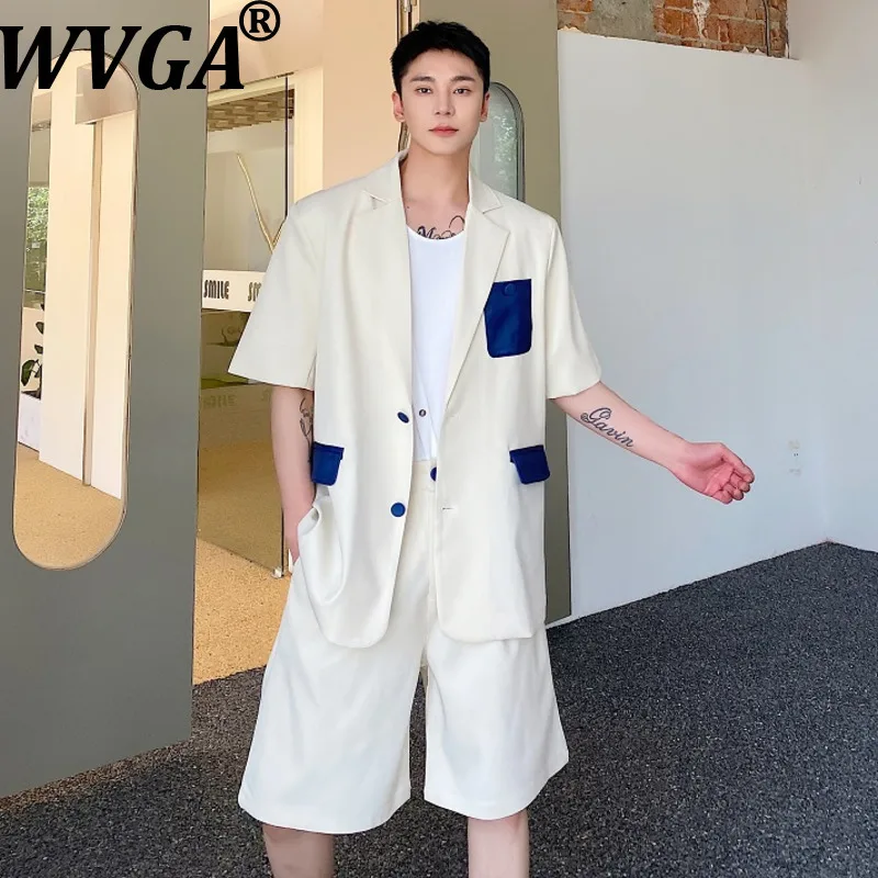 

WVGA Spring Summer New Man High Street Korean Assorted Colors Short Sleeve Blazer Niche Chic Casual Shorts Two-piece Sets W8847