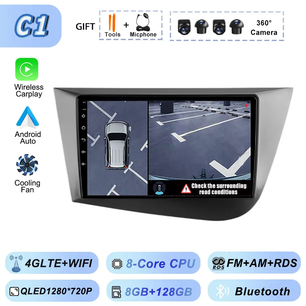 Draadloze Carplay Android 15 voor Seat Leon 2 2005-2012 Multimedia Video Player Wifi Autoradio Navigatie GPS Stereo Android auto