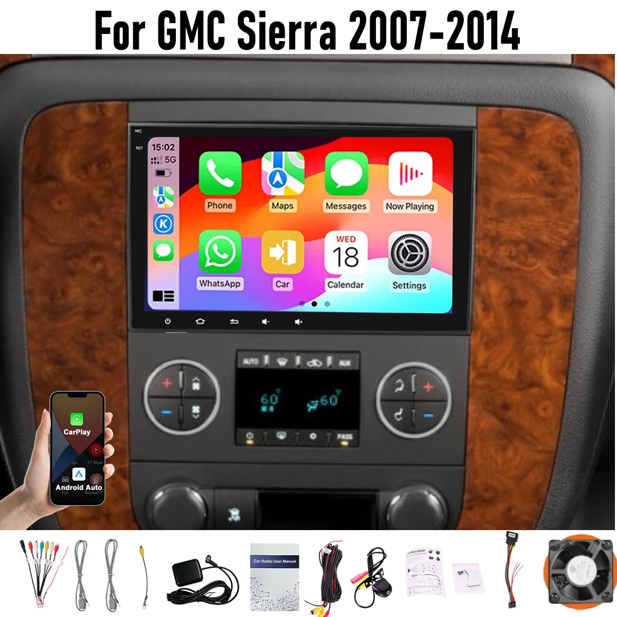 

8“ Apple CarPlay Android auto 6-128GB (8CORE) For GMC Sierra 2007-2014 Screen Android15 Head Unit GPS Navigation Radio