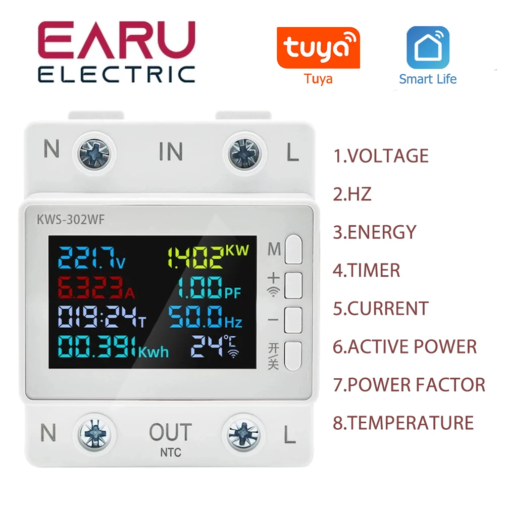 Tuya Wifi Medidor de Energia Inteligente sobre sob Proteção de Tensão Interruptor de Relé Disjuntor Energia Kwh Medidor de Temperatura Vida Inteligente
