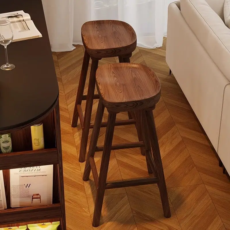 Solid wood stools home bar island dining table high stools front desk reception bar chairs restaurant café bar chairs