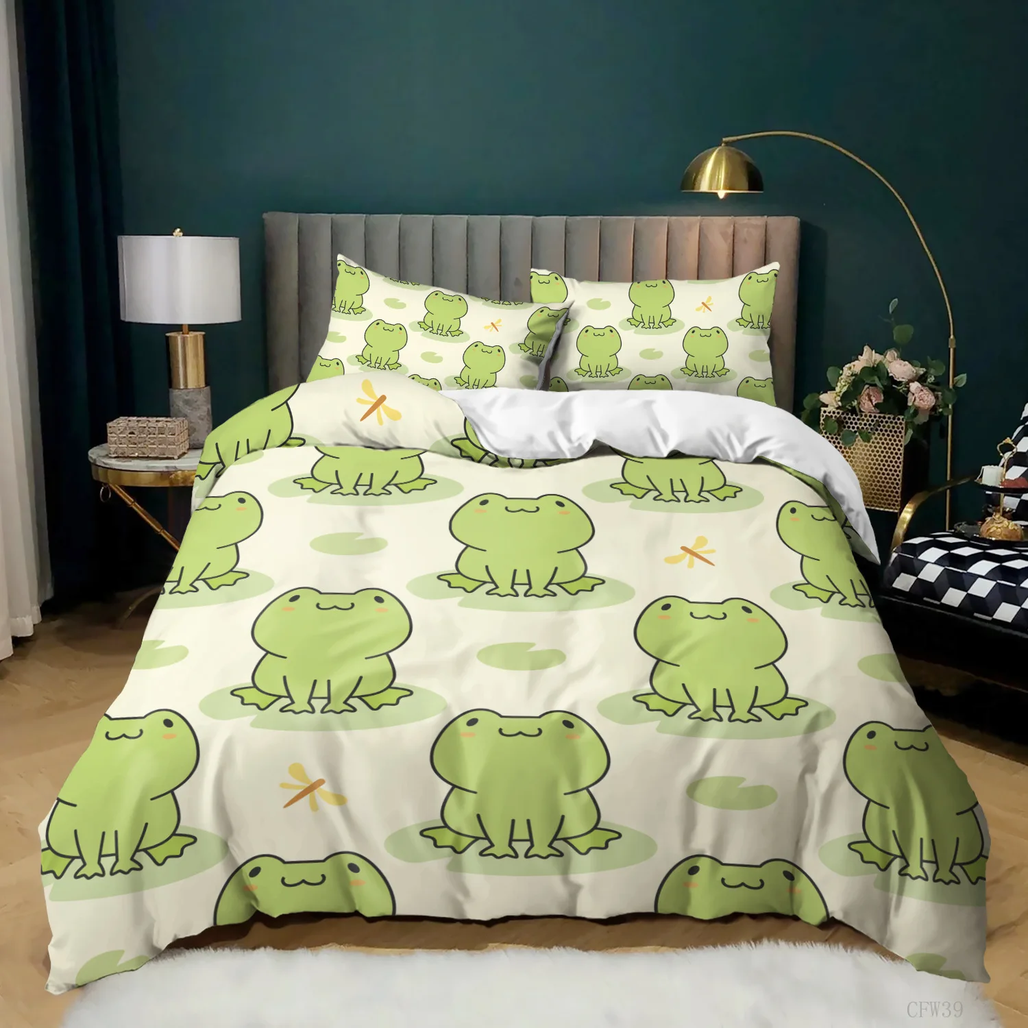 

Animal Frogs Duvet Cover Set King Queen Size Green Lovely Cartoon Frog Bedding Set Kids Toad 2/3pcs Comforter Cover