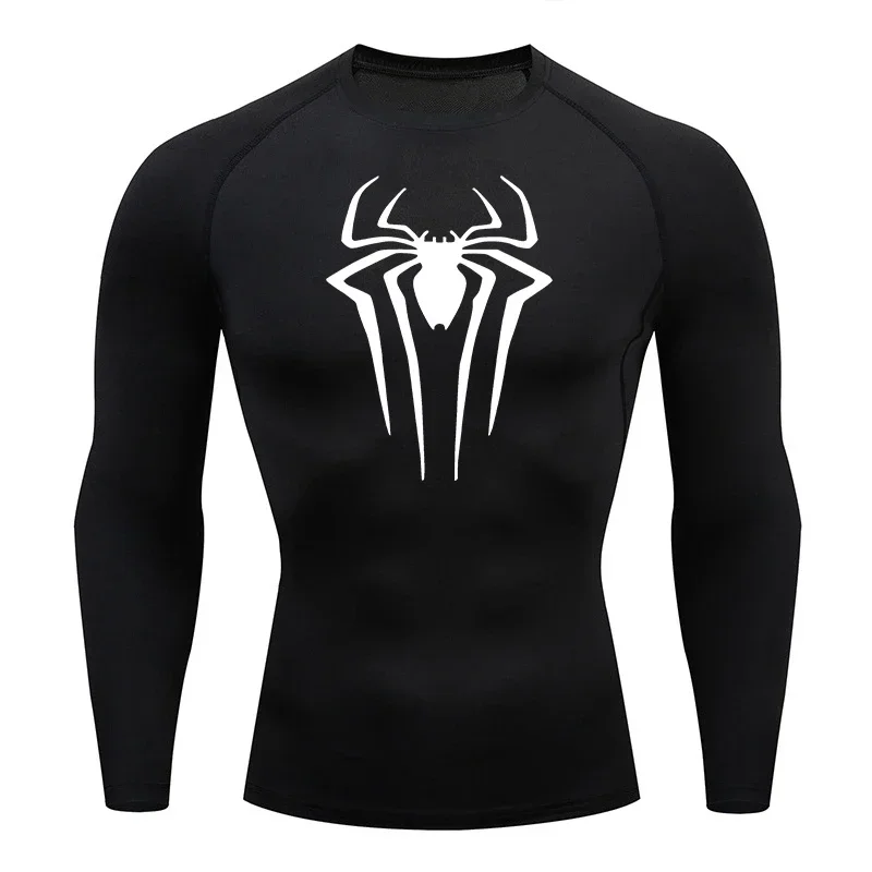 Langarm-Kompressions-Shirts mit Spinnenmuster für Herren, geeignet für das Fitnessstudio, als Rashguard, Unterhemd, als Basisschicht, schnelltrocknende Sport-T-Shirts und -Oberteile. – Detail 4